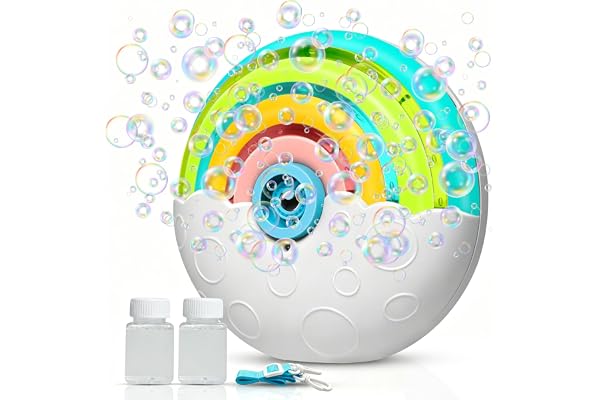 BUBOJOY Machine à Bulles pour Enfants, Machine Bulles Arc-en-Ciel Automatique 2000+ Bulle par Minute avec Lumières Colorée/Solution, Portable Bubble Machine pour Fêtes Mariage en Plein Air été, Blanc