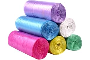 OUNONA 6 Rolls Small Trash Bags with Tie Handles Colorful Plastic Bags for Bathroom Kitchen Living Room Office