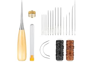 Realure 20 Pezzi Set di Kit Pelle Attrezzi Cuoio Kit Lavorazione Cuoio Kit Lavorazione Pelle con Ago Per Pelle, Punteruolo Per Cuoio, Filo Cerato Per Cuoio in Pelle Lavorazione Cuoio Pelle DIY