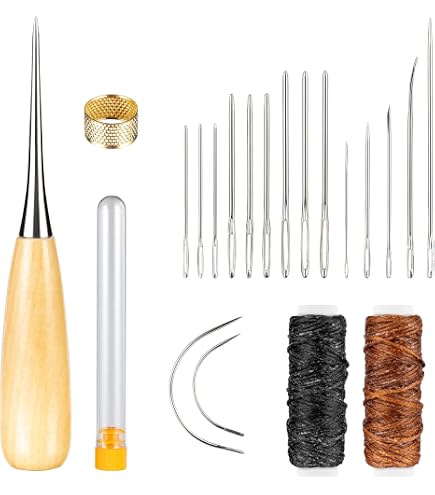 Kit De Couture Cuir 48 Pièces - Aiguilles, Poinçons, Fils Et Outils Pour Réparer Sièges, Sacs, Chaussures