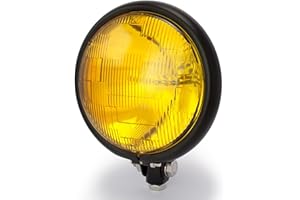 ALCHEMY PARTS Project Motorcycle Headlight 5.75 Inch 146mm to fit BMW Boxer R45 65 80 100 Cafe Racer Scrambler Triumph Bobber Custom Chopper | Compatible with Harley Davidson Sportster Dyna | Matt Black Yellow Lens