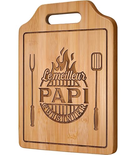 Niveau à Bulle Décapsuleur En Bambou Gravé 'Papy Picole' - Outil 2 En 1 Idéal Cadeau Pour Bricoleur - 15x4,5 Cm