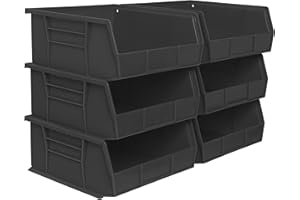 Akro-Mils 30235 AkroBins Plastic Storage Bins, Space-Saving Stackable Bins for Garage, Pantry, Craft Organization, 27.94 cm x 27.94 cm x 12.7 cm, Black, 6-Pack