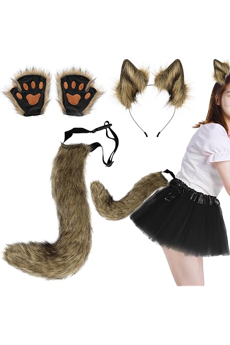 XEPST Ensemble De Costumes De Mouton Animal, Oreilles Et Queue De Mouton Avec Bandeau D'Agneau Et Queue Pour Costume D'animal Cosplay Fête D'anniversaire Halloween Déguisements Fournitures De Fête