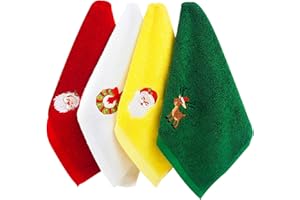 HILEYU Weihnachtshandtücher 4er Pack Waschlappen Reine Baumwolle Handtücher Badezimmer Dekorative Geschirrtücher Set Weihnachtsmuster Design Weihnachtstücher Geschenkset den Heimgebrauch Rot Grün Gelb Weiß