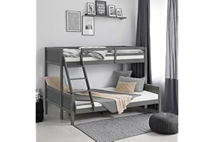 ‎HOMESTYLE4U Homestyle4u Kinderbett Etagenbett 90x200 und 140x200 mit 2 Matratzen Hochbett Grau Holz Doppelstockbett | Artikel 2725