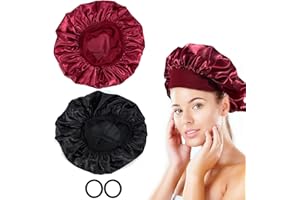 CHEERHOM 2-częściowy zestaw jedwabnych czapek nocnych z 2 elastycznymi włosami, wielokrotnego użytku, satynowa czapka nocna dla kobiet, ochrona przed krótkimi włosami.