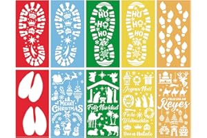 DPKOW Huellas Navidad Plantillas Dibujo Huellas Reyes Magos Papá Noel Belén Elfo Camello Plantillas para Pintar Álbumes de Recortes en Madera/Lienzo/Pared/Cara/Papel/Hogar/Suelo