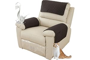 ZGDDPZA Armchair Arm Cover,Headrest Cover for Recliner Sofa Quilted Chair Arm Cover with Pockets Waterproof Non Slip Sofa Protectors Pet Dog (Black,1 Seater 3pcs)