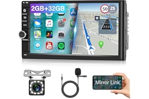 Hodozzy Radio Coche Android 2 DIN 2GB 32GB Radio Pantalla Táctil 7 Pulgadas con Navegación GPS, WiFi, Bluetooth, Mirror Link, Radio FM RDS, Cámara Visión Trasera, USB Reproductor Multimedia Coche