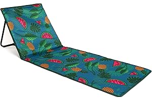 just be... Sonnenmatte für den Strand, klappbar, leicht, tragbar, verstellbare Sonnenliege mit Rückenlehne und Tasche für Wertsachen für Urlaub, Garten, Camping, Park und Festivals, Tropisch