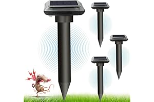 WUGEIN Solar Mole Repellent Ultrasonic,Outdoor Powered Sonic Deterrent,Mole Stopper Scare Vole for Lawn Garden & Yard Home Waterproof,Groundhog Repeller Snake Rodent Gopher Spikes Chaser Pest (4 Pack)