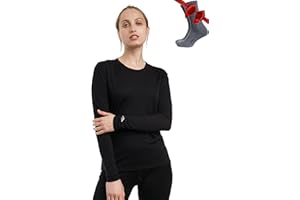 Merino.tech Merino Shirt Damen Langarm - Premium 100% Merino Unterwäsche Damen Langarmshirt, Sportunterhemden + Wollsocken