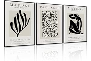 PWAAHDC Matisse Wall Art Set of 3, Framed Black and Beige Neutral Wall Art Prints for Bedroom and Living Room Walls, Pictures for Walls 30x40cm (12"x16")