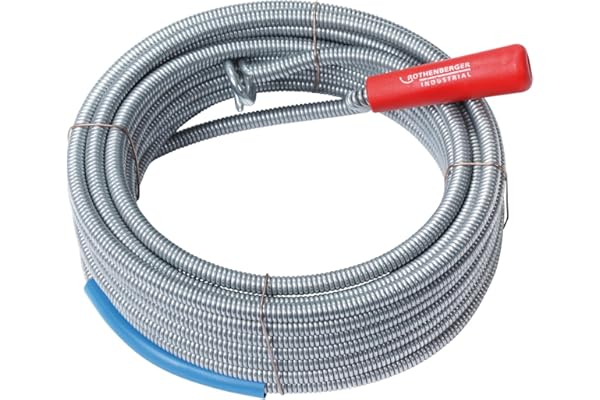 ROTHENBERGER Industrial Spirale de débouchage de 10 m | en acier à ressort | Ø de la spirale : 9 mm ; avec foret de récupération et manivelle | Tuyaux en plastique, en fonte ou en grès