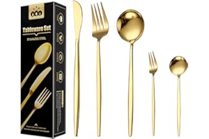 Wivico Juego de Cubiertos Dorados Acero Inoxidable 30 Piezas,Cuberteria Dorada Cuberterias Completas 6 Personas Cubiertos con Cuchillo,Tenedor,Cuchara,Pulido Espejo,Apto para Lavavajillas