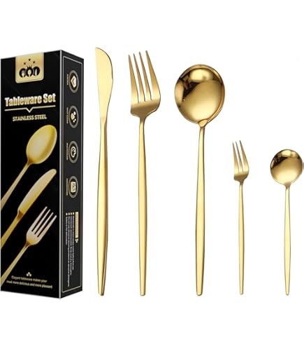 Set Posate In Acciaio Inox 24 Pezzi - Finitura Oro Per Tavola Elegante - Foto 4