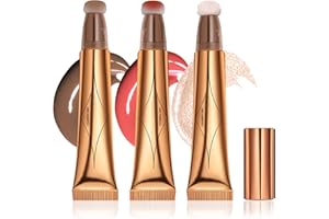 ‎PRREAL Prreal 3PCS Cosmetic Beauty Wand, Liquid Face Concealer Blush Highlighter Pen, Smooth Creamy Matte Liquid Contour Blush Stick with Soft Cushion Applicator, Waterproof Body Face Makeup (01+03+04)