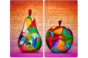 DekoGlas Herdabdeckplatten Set inkl. Noppen aus Glas 'Dekorative Früchte', Herd Ceranfeld Abdeckung, 2-teilig universal 2X 52x30 cm