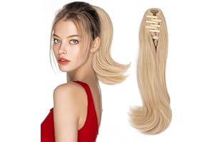 Silk-co 12" Postiche Queue de Cheval Avec Mini Pince Extension Cheveux Faux Synthetique Claw On Ponytail Extension Longue Raide à Ondulé Épais de Clip Synthétique Blond Clair