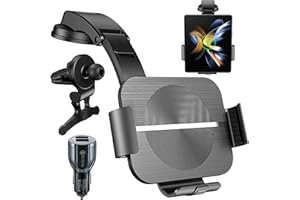 Olycism Dual Coils 15W Fast Wireless Charger Auto Handyhalterung Mit Ladefunktion Automatischer Induktio Qi Kabellose Kfz-Ladegeräte Lüftung für Samsung Galaxy Z Fold 5/4/3/2 USB QC 3.0 Autoladegerät