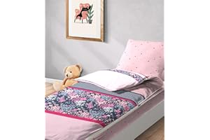 Bleu Câlin Caradou Lucile RARC90 Juego de sábanas y Fundas de Almohada, algodón, Rosa y Azul Marino, Sencillo, 90x190 cm