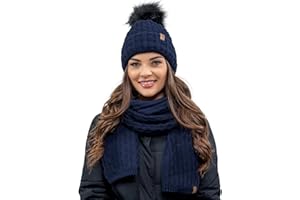 Vivisence Cappello Invernale da Donna con Pompon Realizzato in Filato Morbido E Caldo con Fodera Interna in Pile Antistatico vestibilità Comoda Ideale per l'inverno
