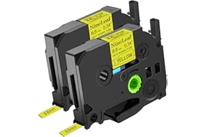 NineLeaf 2 X Compatible for Brother 8.8mm Heat Shrink Tube Label Tape HSe621 HSe-621 HS621 Black on Yellow for P-Touch PT-E110 E300 D600 E550W P750W D450 Label Maker use in Cables Wires