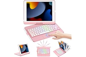 CC Store Custodia con Tastiera Touchpad per iPad iPad 9a/8a/7a (2021/2020/2019),Tasti Multi-Touch e Retroilluminati,Ruotabile a 360° e Supporto per Matita, Custodia con Tastiera Trackpad