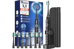 ‎YTEATH PRO Elektrische Zahnbürste mit 8 Bürstenköpfen (3 Typen), Schallzahnbürste für Erwachsene, Electric Toothbrush mit Timer, 120 Tagen Akkulaufzeit, 5 Putzmodi, Reiseetui, Wandmontierte Ladestation