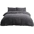 Sleepdown Teddy Fleece Duvet Cover Quilt Bedding Set with Pillow Cases Thermal Warm Cosy Super Soft - Double - Charcoal