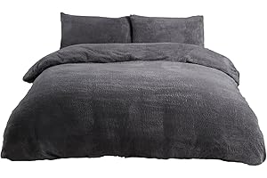 Sleepdown Teddy Fleece Duvet Cover Quilt Bedding Set with Pillow Cases Thermal Warm Cosy Super Soft - Double - Charcoal