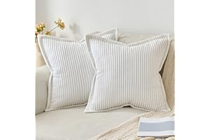 MIULEE Sztruksowa poszewka na poduszkę, miękka, dekoracyjna, kwadratowa, dekoracyjna, w paski, do salonu, sypialni, 2 sztuki, 50 x 50 cm, biała
