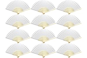 Woohome 12 Stück Hand Fächer Faltbar Papierfächer Hochzeit Zubehör für Hochzeit Deko, Party, Fest und Picknick (Weiß)