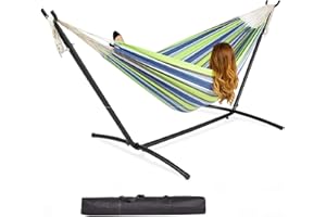 Gr8 Garden Single Cotton Hammock Outdoor Camping Patio Bed Swing with Space Saving Steel Metal Stand Frame