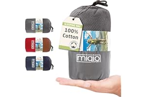 Miqio 2in1 Drap de Sac de Couchage Coton avec Fermeture Éclair Continue (Joignable): Confort Léger Sac de Couchage et Couverture de Voyage XL en Un - Sac de Couchage d'É té Doublure Drap Intérieur