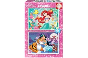 Educa - Puzzle di cartone con 48 pezzi per bambini | Ariel and Jasmin. Set di 2 puzzle da 48 pezzi ciascuno, doppio divertimento. Dimensioni del puzzle: 28 x 20 cm. A partire dai 3 anni (18213)