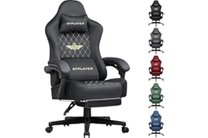 GTPLAYER Fabric Gaming Chair, Ergonomic Computer Chair with Footrest and Lumbar Support Height Adjustable Home Office Chair with 360°-Swivel Seat and Headrest (Grey)