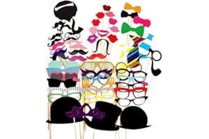 CHSYOO 58 x Foto Requisiten Verkleidung Accessoires Schnurrbart Lippen Brille Krawatte Tabakspfeife Hüte Bärte Photobooth Photo Booth Props Zubehör Set für Hochzeit Geburtstag Garten Party