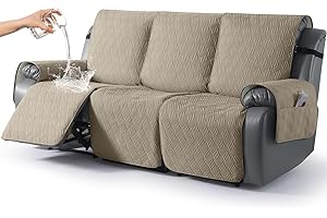 KinCam Funda Sillon Relax reclinable, Impermeable Funda para Sillón Relax con Bolsillo Laterales y Correas elásticas para Perros y Mascotas, Suave y Lavable Funda Sofa 3 plazas Gris Pardo
