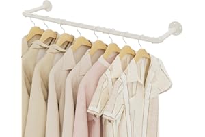 YheenLf Perchero de Pared Industrial, 100cm Barra para Colgar Ropa, Almacenamiento Colgante de Prendas de Metal de Tuberías Industriales, Ahorro de Espacio, Beige, 1-Pack