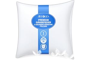 Zibroges Deluxe Daunenkissen 80x80cm mit Dreifacher Komfortschicht - Deutsches Design - Hygienisches Federkissen mit 100% Hochwertiger Weicher Füllung, Waschbar und Umweltbewusst