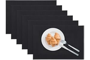 marysgift Place Mats for Table 6 Black Table Mats Heat Insulation Kitchen Decor Solid Non Slip Washable Placemats for Dining Kitchen Spring Decorations (30 x 45cm), Black 1