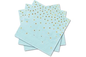 MIXIDON Gold Napkins Party Napkin Birthday Serviettes Blue Disposable Paper Wedding Anniversary Luncheon 3-Ply Napkins, 50 Pack, 6.5 x 6.5 Inch(Gold and Blue)