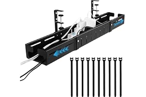 Kabelkanal skrivbord, Kabelhantering skrivbord - Justerbar kabelkanal (64-98 cm) i metall, Kabelhantering utan borrning, Kabelhanteringsorganiserare med tillbehör