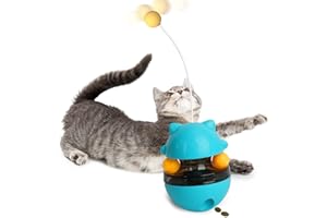 Fantictas Katzen Spielzeug - Interaktives Katzenspielzeug 3-in-1 Feder-Spielzeug für Katzen, Katzenfutterspender-Spielzeug für langsames Fütterungstraining und Suchspielzeug für Katzen (Blau)