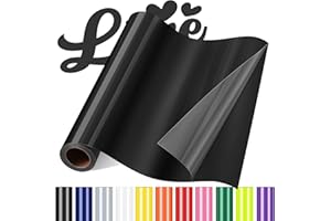 Sgooyir Rouleau Vinyle thermocollant Noir pour Tissu, 30.5 x 183 cm Flex Thermocollant pour Tissu, T-Shirts, Sacs, Casquettes