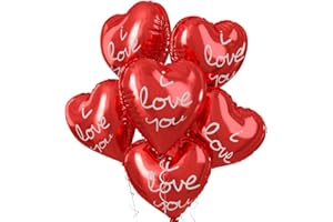 Jwssor Heart Balloons,5pcs I LOVE YOU Balloons,18inch Red Heart Foil Balloons,Valentines Balloons for Valentine’s Day,Wedding,Anniversary,Engagement Party