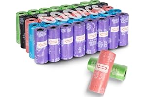 KOMABLEN 600 pezzi sacchetti Cane Cacca Biodegradabili, 40 Rotoli Extra Spesso Sacchetti per Cani con Dispenser, Portatili a prova di Perdite Bustine Cacca Cane 33x22.8cm(5 Colori)
