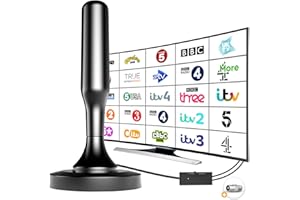 BAOLUOD Indoor TV Aerial, Digital TV Aerial 250+ Miles Range & 360° Reception, Amplified TV Antenna with Signal Booster & 16.4 ft Cable for Freeview 4K 1080P HDTV Local Channels
